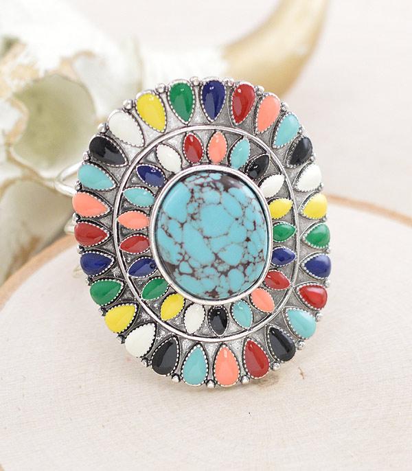 BRACELETS :: CUFF :: Wholesale Western Multicolor Stone Cuff Bracelet