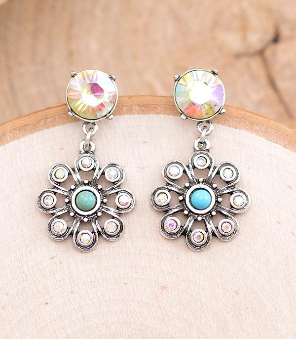 EARRINGS :: TRENDY EARRINGS :: Wholesale Glass Stone Post Flower Earrings