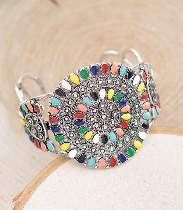 BRACELETS :: CUFF :: Wholesale Western Semi Stone Concho Bracelet