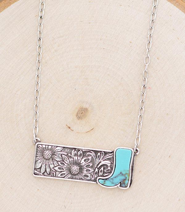 New Arrival :: Wholesale Western Turquoise Boots Bar Necklace