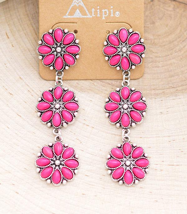 <font color=#FF6EC7>PINK COWGIRL</font> :: Wholesale Western Semi Stone Turquoise Earrings