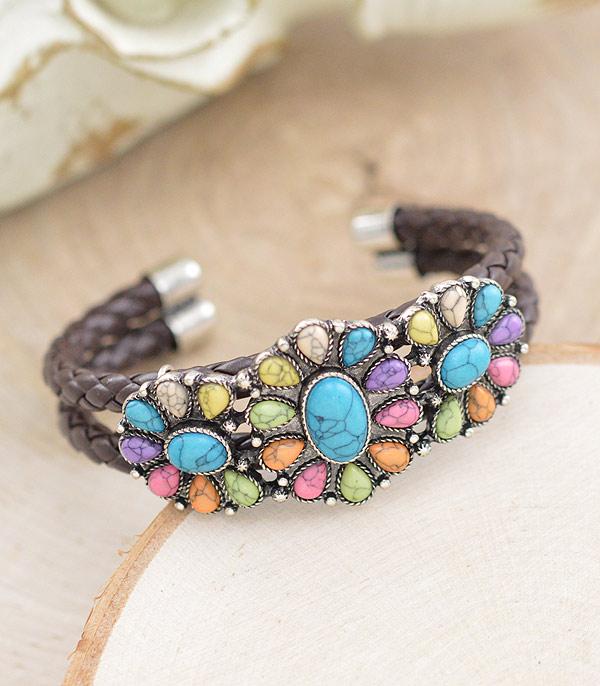 BRACELETS :: CUFF :: Wholesale Western Semi Stone Concho Cuff Bracelet