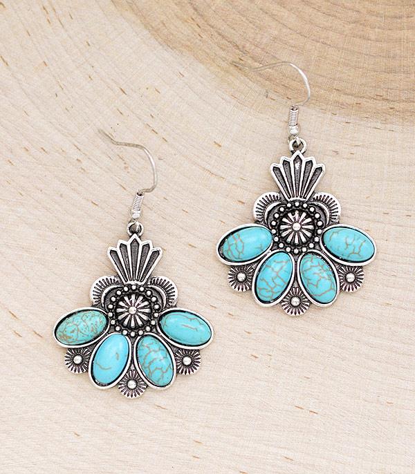 EARRINGS :: WESTERN HOOK EARRINGS :: Wholesale Western Turquoise Semi Stone Earrings