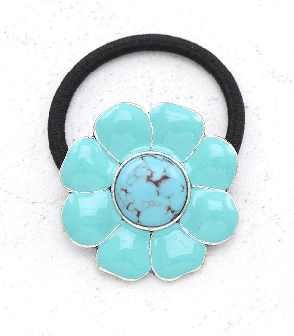 HATS I HAIR ACC :: HAT ACC I HAIR ACC :: Wholesale Western Turquoise Flower Hair Tie