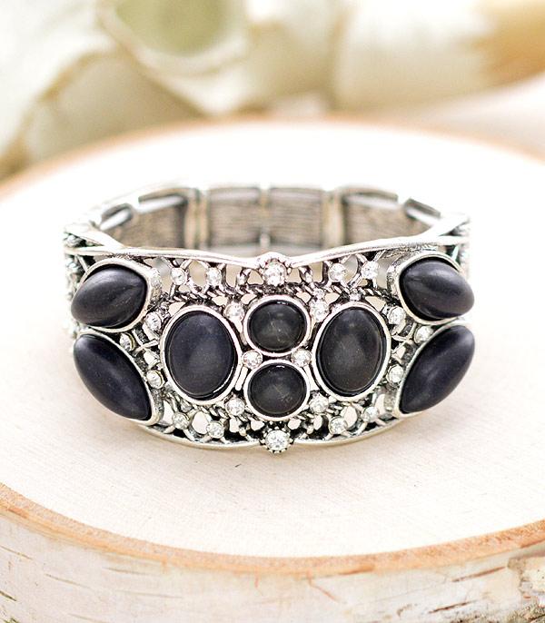 BRACELETS :: STRETCH :: Wholesale Black Semi Stone Chunky Bracelet