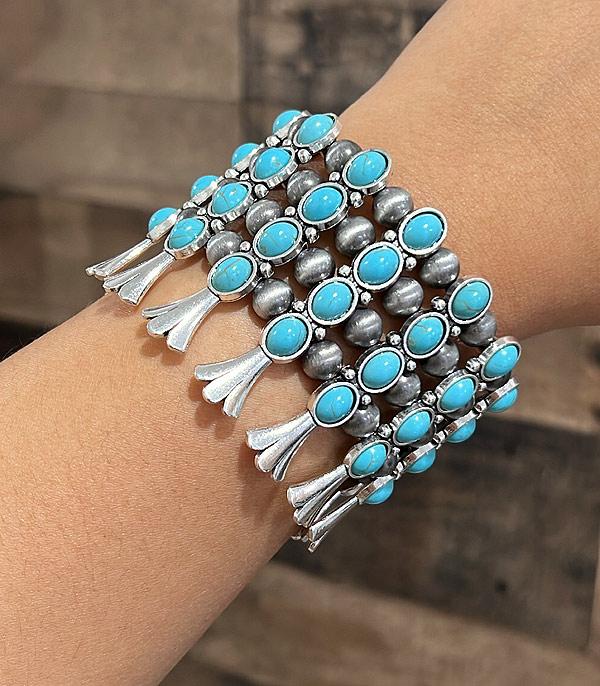 BRACELETS :: STRETCH :: Wholesale Turquoise Squash Blossom Bracelet