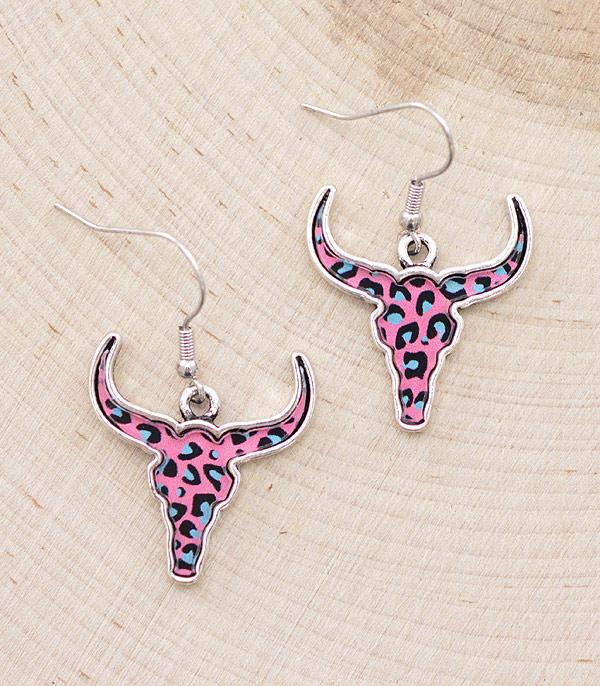 EARRINGS :: WESTERN HOOK EARRINGS :: Wholesale Western Leopard Steer Head Earrings