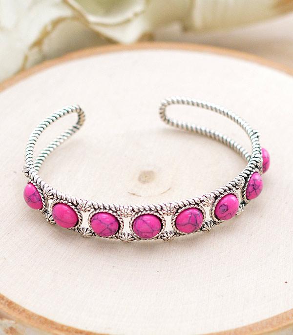 BRACELETS :: CUFF :: Wholesale Western Pink Stone Cuff Bracelet