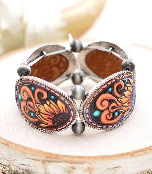 New Arrival :: Wholesale Western Flower Leather Look Bracelet