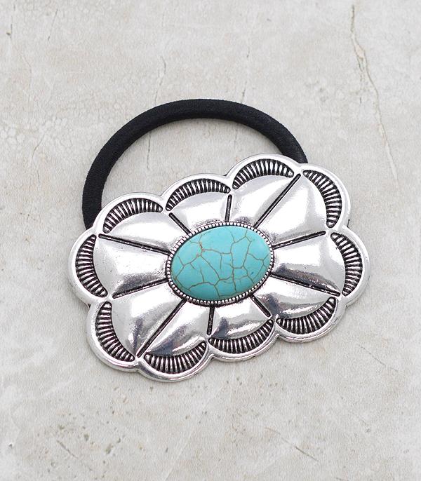 HATS I HAIR ACC :: HAT ACC I HAIR ACC :: Wholesale Western Turquoise Concho Hair Tie