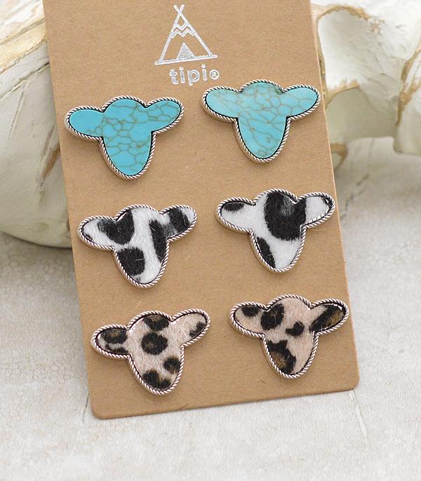 EARRINGS :: POST EARRINGS :: Wholesale 3PC Set Cow Earrings