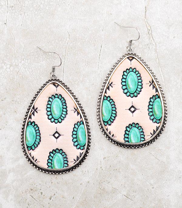 EARRINGS :: WESTERN HOOK EARRINGS :: Wholesale Western Print Teardrop Earrings