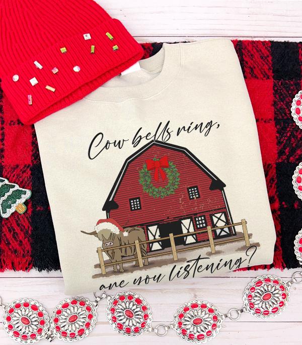 <font color=GREEN>HOLIDAYS</font> :: GRAPHIC TEES :: Wholesale Western Christmas Cow Sweatshirt