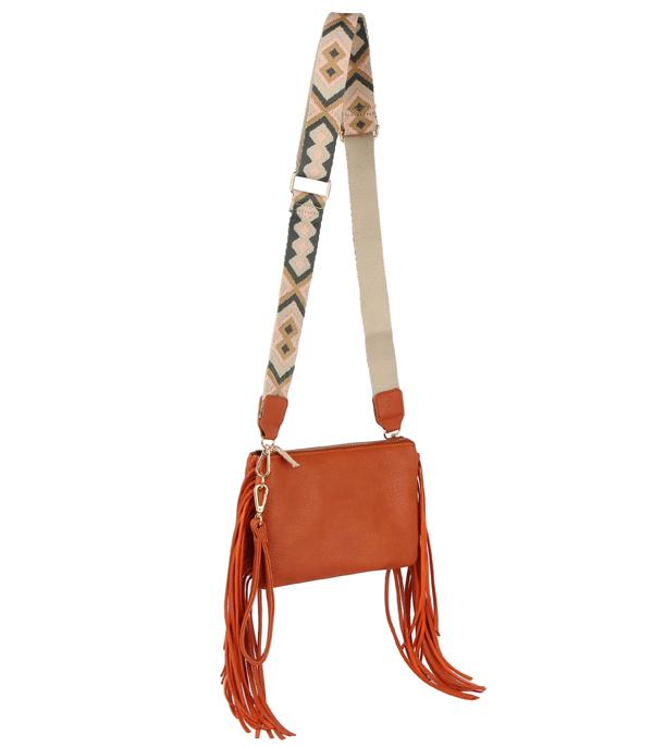 HANDBAGS :: CROSSBODY BAGS :: Wholesale Guitar Strap Fringe Crossbody Bag