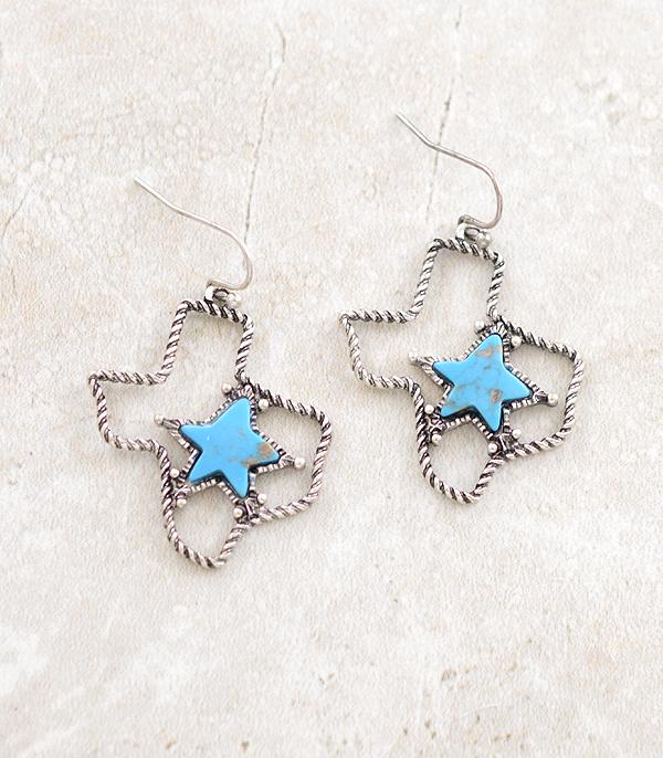 EARRINGS :: WESTERN HOOK EARRINGS :: Wholesale Turquoise Texas Map Earrings