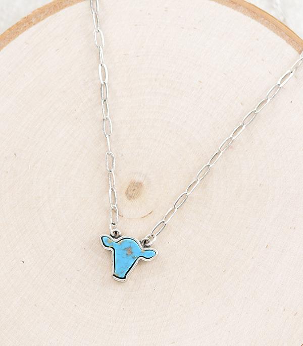 New Arrival :: Wholesale Turquoise Cow Pendant Necklace