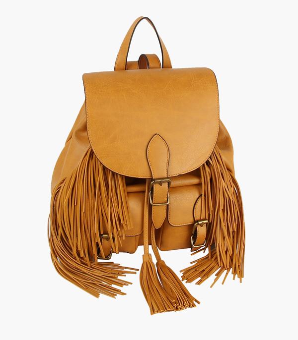 HANDBAGS :: BACKPACK l SLING BAG :: Wholesale Vegan Leather Fringe Backpack