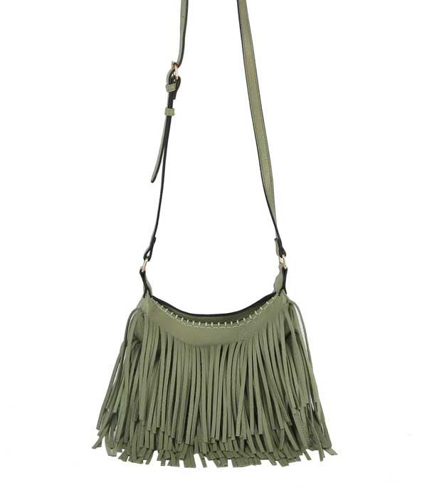 HANDBAGS :: CROSSBODY I CLUTCH BAGS :: Wholesale Vegan Leather Boho Fringe Crossbody Bag