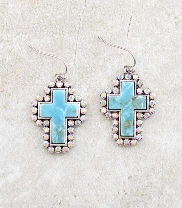 WHAT'S NEW :: Wholesale Turquoise Rhinestone Cross Earrings