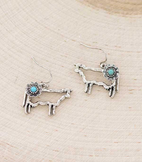 New Arrival :: Wholesale Turquoise Flower Cow Dangle Earrings