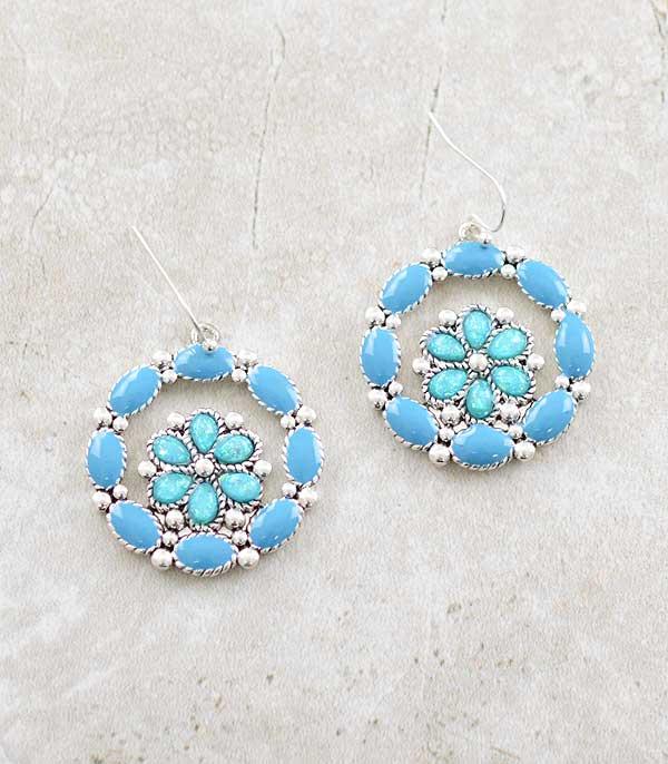 EARRINGS :: WESTERN HOOK EARRINGS :: Wholesale Turquoise Flower Dangle Earrings