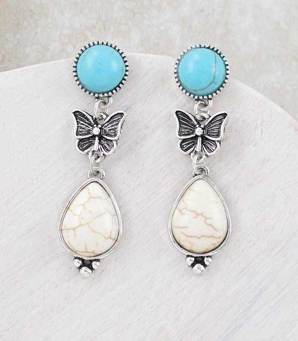 EARRINGS :: WESTERN POST EARRINGS :: Wholesale Western Turquoise Butterfly Earrings