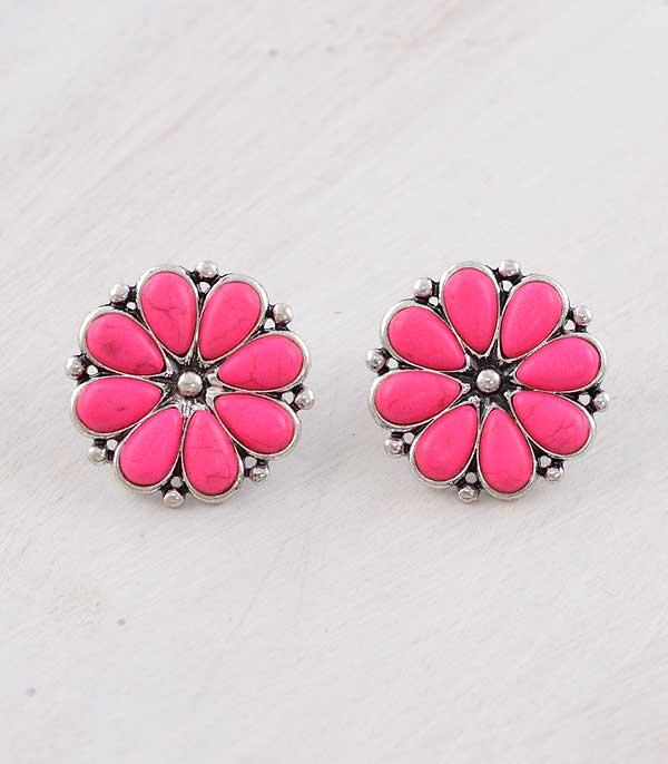 EARRINGS :: WESTERN POST EARRINGS :: Wholesale Tipi Pink Flower Concho Earrings