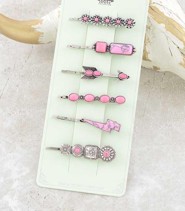 HATS I HAIR ACC :: HAT ACC I HAIR ACC :: Wholesale Western Pink Stone Bobby Pin Set