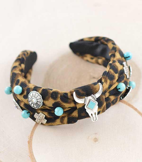 HATS I HAIR ACC :: HAT ACC I HAIR ACC :: Wholesale Western Leopard Conch Turquoise Headband