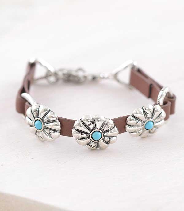 BRACELETS :: LINK :: Wholesale Western Concho Faux Leather Bracelet