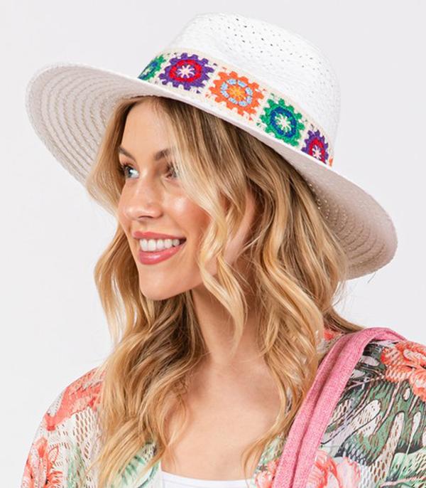 HATS I HAIR ACC :: RANCHER| STRAW HAT :: Wholesale Boho Crochet Band Straw Hat