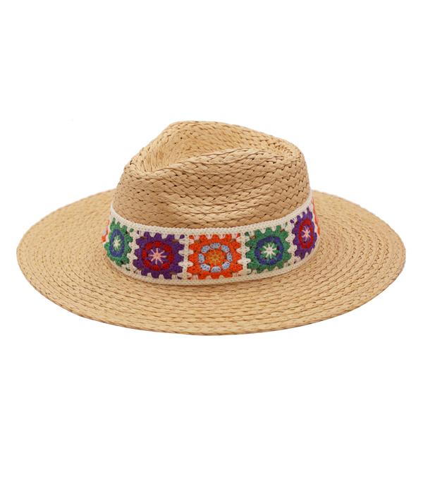 HATS I HAIR ACC :: RANCHER| STRAW HAT :: Wholesale Boho Crochet Band Straw Hat