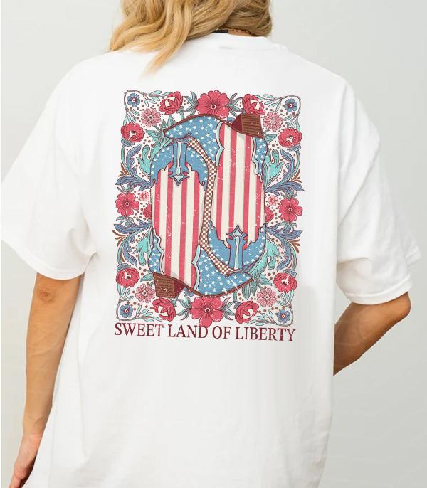 <font color=RED>RED,WHITE, AND BLUE</font> :: Wholesale Boho Sweet Land Of Liberty Tshirt