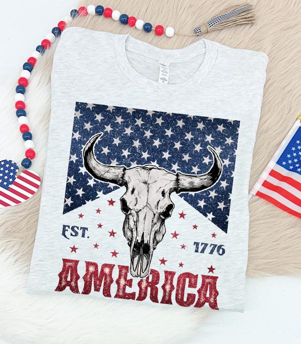 <font color=RED>RED,WHITE, AND BLUE</font> :: Wholesale Western America 1776 Graphic Tee