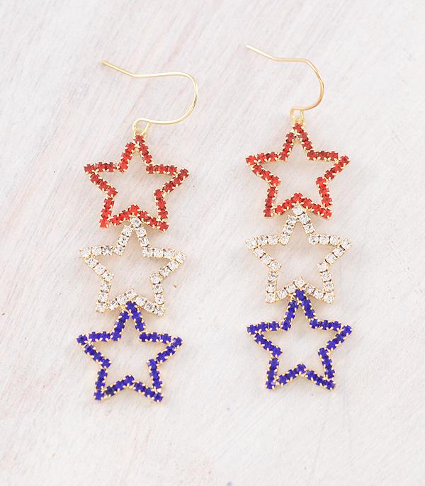 <font color=RED>RED,WHITE, AND BLUE</font> :: Wholesale USA Star Rhinestone Earrings