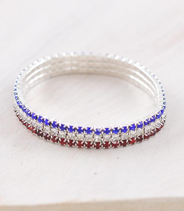 <font color=RED>RED,WHITE, AND BLUE</font> :: Wholesale USA Patriotic Rhinestone Bracelet