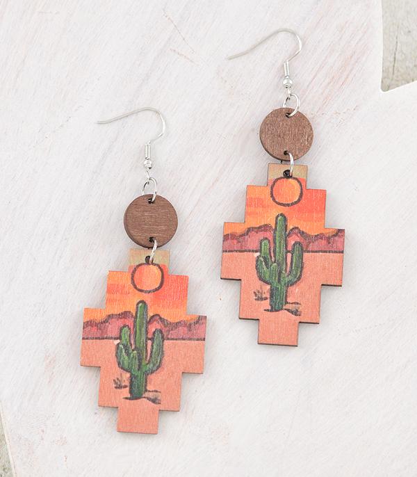 EARRINGS :: WESTERN HOOK EARRINGS :: Wholesale Wooden Aztec Cactus Earrings