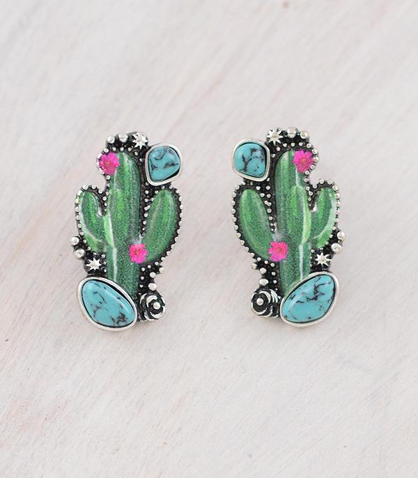 EARRINGS :: WESTERN POST EARRINGS :: Wholesale Western Turquoise Cactus Post Earrings