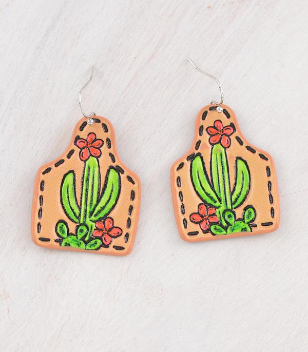New Arrival :: Wholesale Western Cactus Cattle Tag Earrings