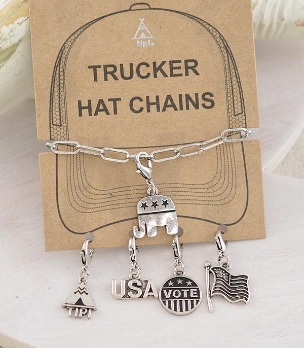 <font color=RED>RED,WHITE, AND BLUE</font> :: Wholesale Republican Party Trucker Hat Chain Charm