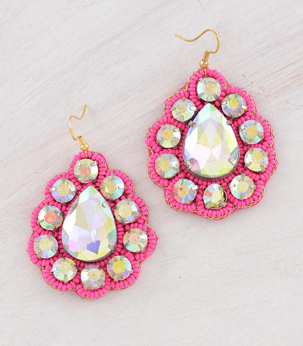 New Arrival :: Wholesale Iridescent Glass Stone Teardrop Earrings