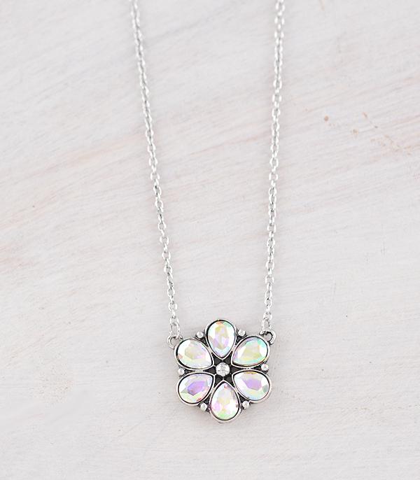 NECKLACES :: TRENDY :: Wholesale Iridescent Glass Stone Pendant Necklace