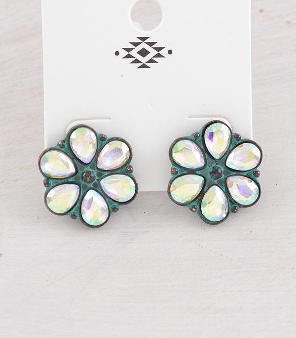 EARRINGS :: TRENDY EARRINGS :: Wholesale Glass Stone Flower Post Earrings