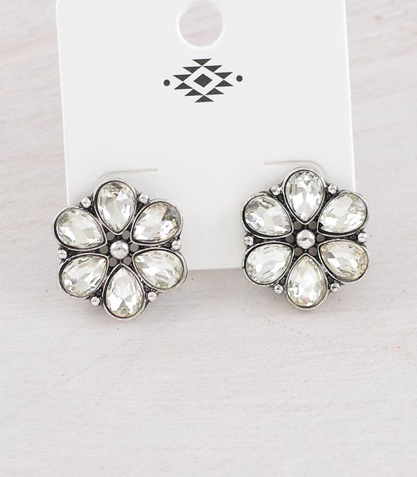 EARRINGS :: TRENDY EARRINGS :: Wholesale Glass Stone Flower Post Earrings