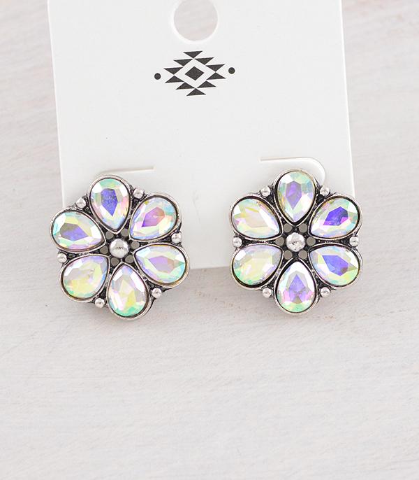 EARRINGS :: TRENDY EARRINGS :: Wholesale Iridescent Glass Stone Earrings