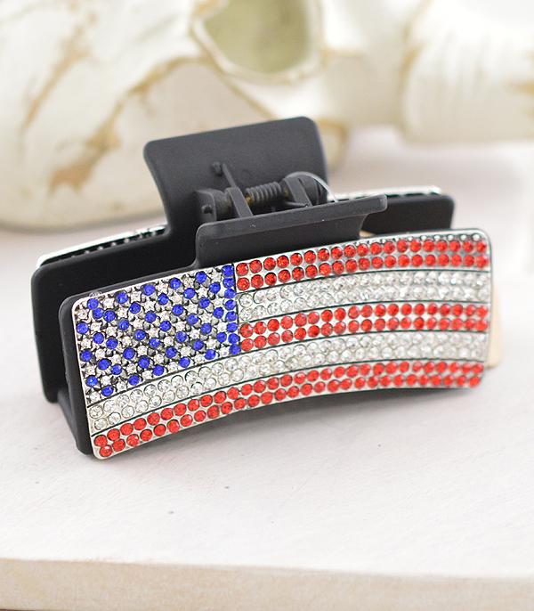 <font color=RED>RED,WHITE, AND BLUE</font> :: Wholesale USA Flag Rhinestone Hair Claw Clip