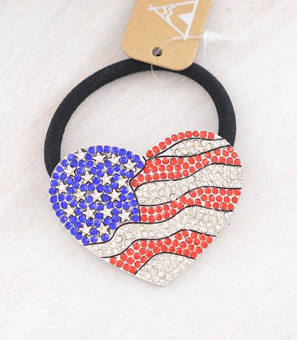 <font color=RED>RED,WHITE, AND BLUE</font> :: Wholesale Rhinestone USA Flag Heart Hair Accessory