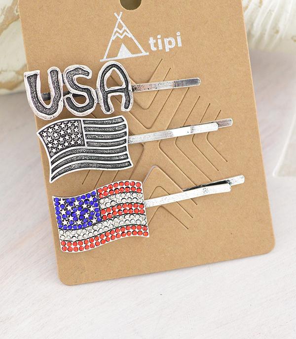 New Arrival :: Wholesale 3PC USA  Flag Hair Pin Set