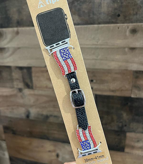 <font color=RED>RED,WHITE, AND BLUE</font> :: Wholesale Rhinestone USA Flag Apple Watch Band