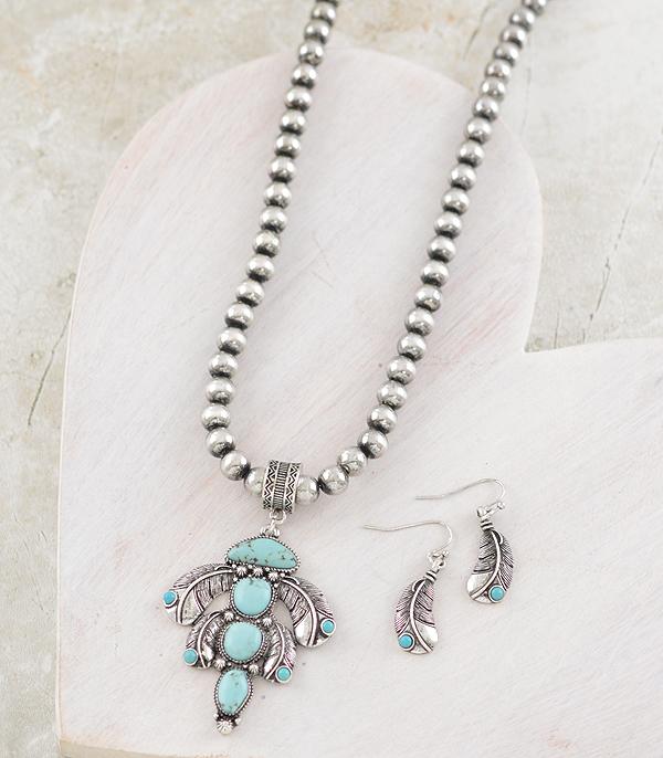 WHAT'S NEW :: Wholesale Turquoise Feather Pendant Necklace Set